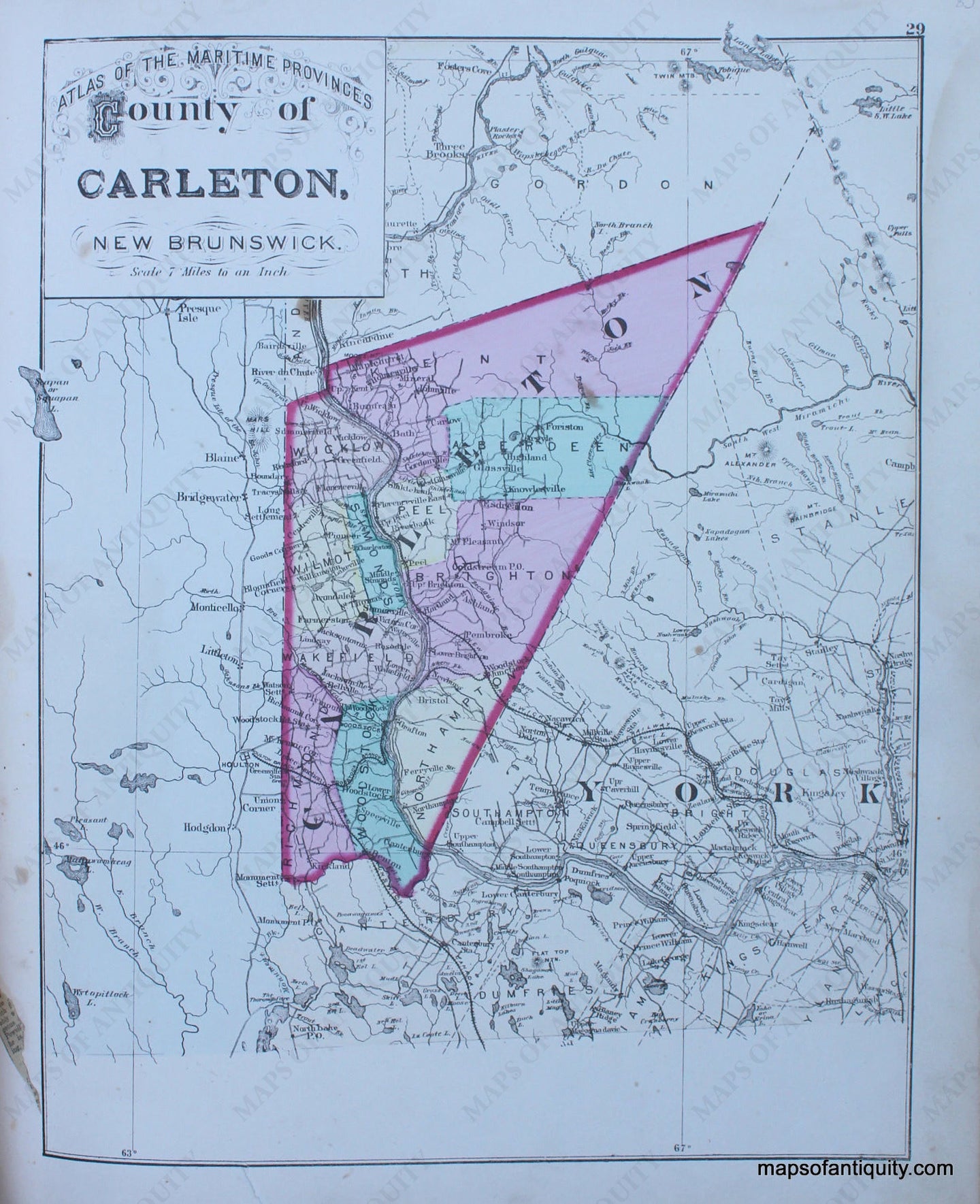 Antique-Hand-Colored-Map-County-of-Carleton-New-Brunswick-North-America-Canada-1879-Roe-Maps-Of-Antiquity