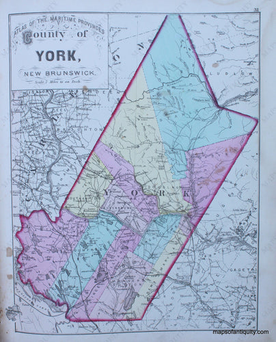 Antique-Hand-Colored-Map-County-of-York-New-Brunswick-North-America-Canada-1879-Roe-Maps-Of-Antiquity