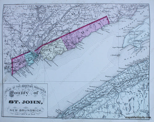 Antique-Hand-Colored-Map-County-of-St.-John-New-Brunswick--North-America-Canada-1879-Roe-Maps-Of-Antiquity