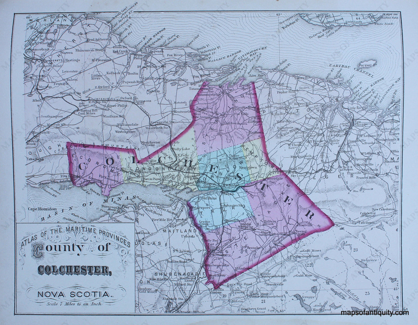 Antique-Hand-Colored-Map-County-of-Colchester-Nova-Scotia--North-America-Canada-1879-Roe-Maps-Of-Antiquity