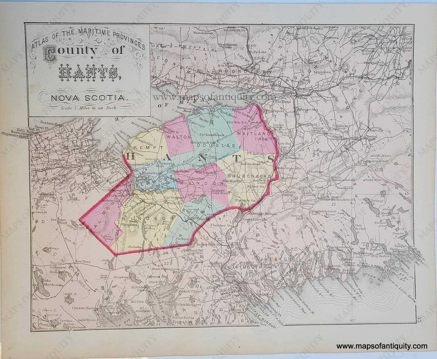 Antique-Hand-Colored-Map-County-of-Hants-Nova-Scotia-North-America-Canada-1879-Roe-Maps-Of-Antiquity