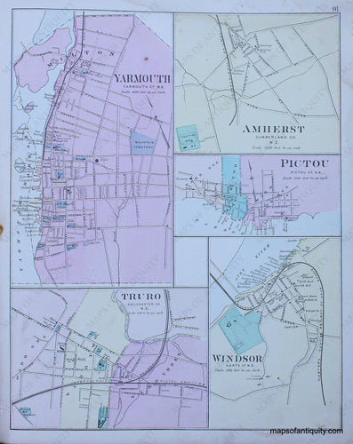 Antique-Hand-Colored-Map-Yarmouth-Yarmouth-Co.-Truro-Colchester-Co.-Amherst-Cumberland-Co.-Pictou-Pictou-Co.-Windsor-Hants-Co.--North-America-Canada-1879-Roe-Maps-Of-Antiquity