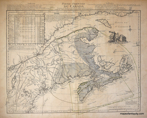 Hand-Colored-Engraved-Antique-Map-Partie-Orientale-du-Canada-******-North-America-Canada-1755-Le-Rouge-Maps-Of-Antiquity