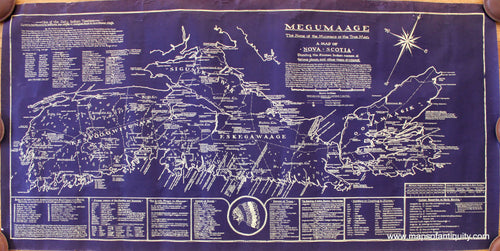 Printed-Color-Map-Megumaage-The-Home-of-the-Micmacs-or-the-True-Men-A-Map-of-Nova-Scotia-showing-the-Micmac-names-of-various-places-and-other-items-of-interest-******-Canada--c.-1975-George-T.-Bates-Maps-Of-Antiquity