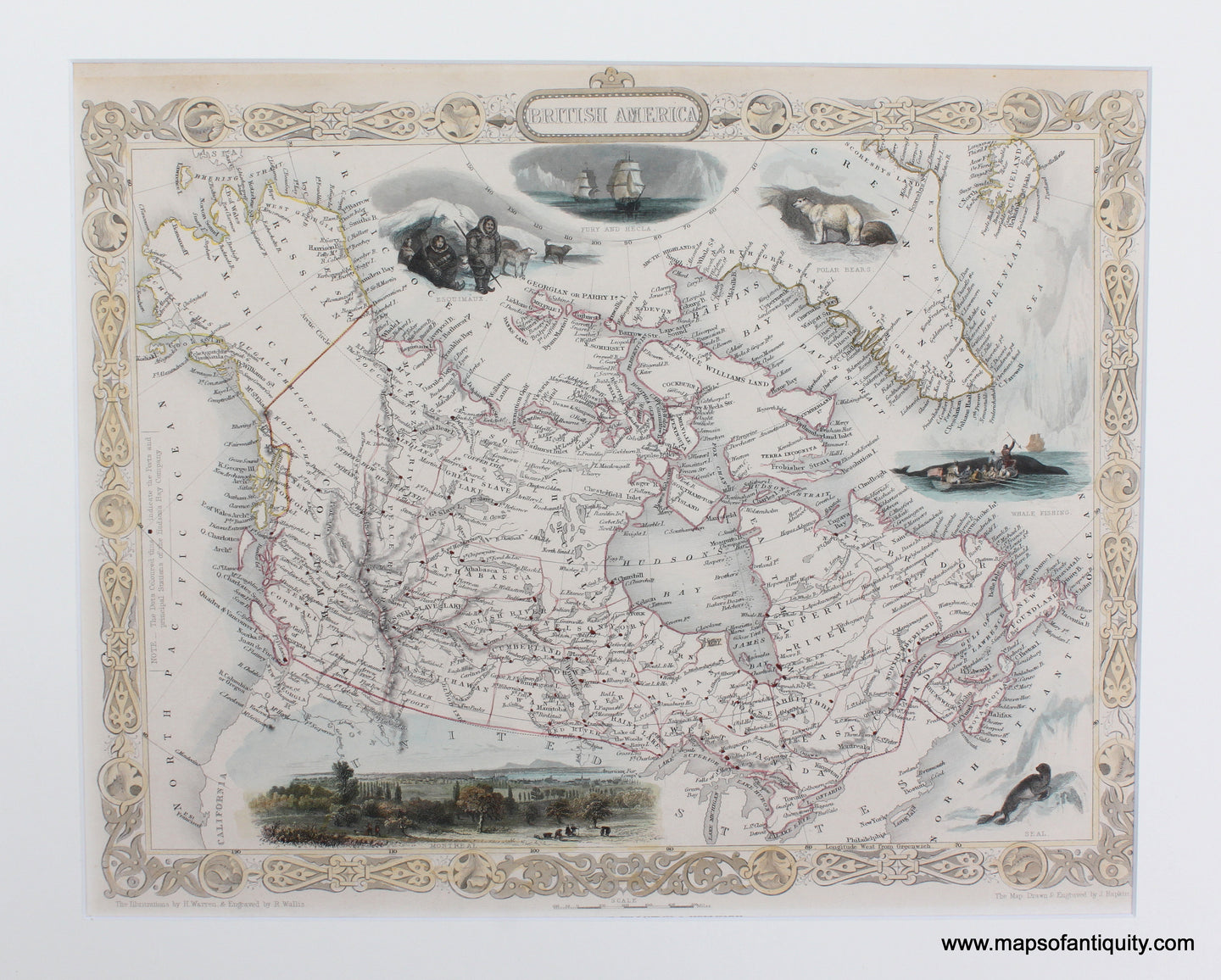 Antique-Hand-Colored-Map-British-America-**********-North-America-Canada-1851-Rapkin-and-Tallis-Maps-Of-Antiquity