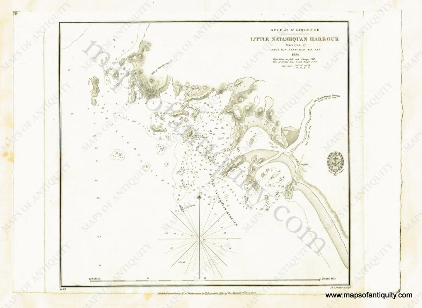 Antique-Black-and-White-Nautical-Chart-Gulf-of-St.-Lawrence:-Little-Natashquan-Harbour-North-America-Nautical-Charts-Canada-1838-British-Admiralty-Maps-Of-Antiquity