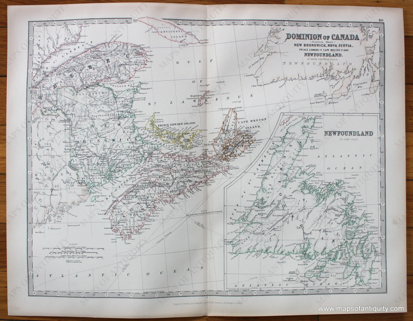 Antique-Printed-Color-Map-Dominion-of-Canada-(Eastern-Sheet)-North-America-Canada-1881-Johnston-Maps-Of-Antiquity