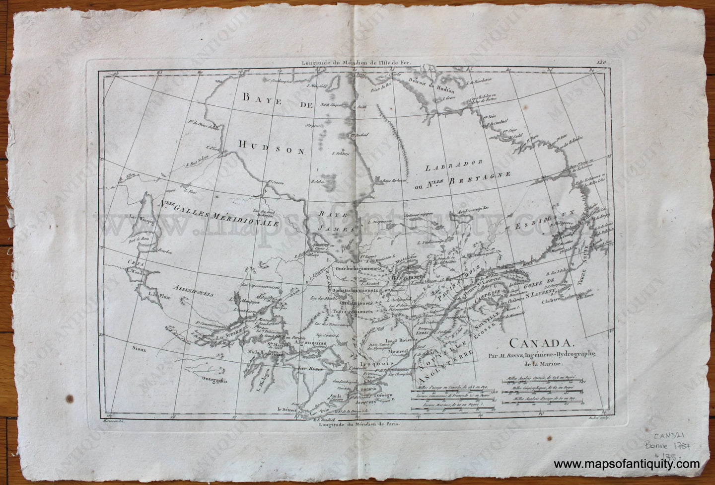 Antique-Black-and-White-Map-Canada-1787-Bonne-Canada-1700s-18th-century-Maps-of-Antiquity