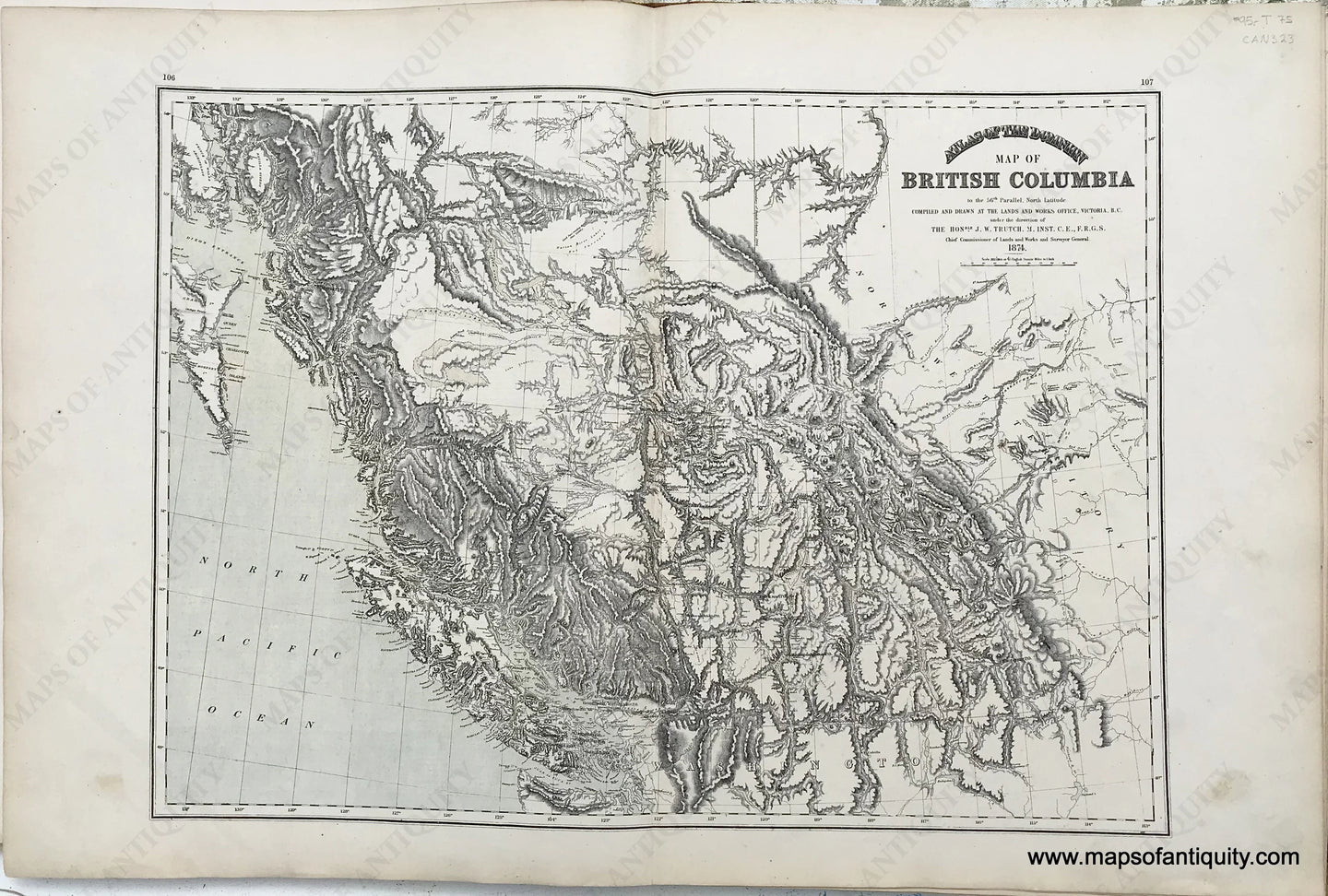 1875 - Map of British Columbia to the 56th Parallel, North Latitude ...