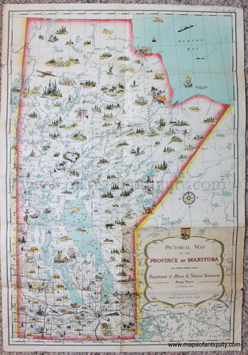 Genuine-Antique-Map-Pictorial-Map-of-the-Province-of-Manitoba-Canada--c.-1948-Department-of-Mines-&-Natural-Resources-Survey-Branch-Maps-Of-Antiquity-1800s-19th-century