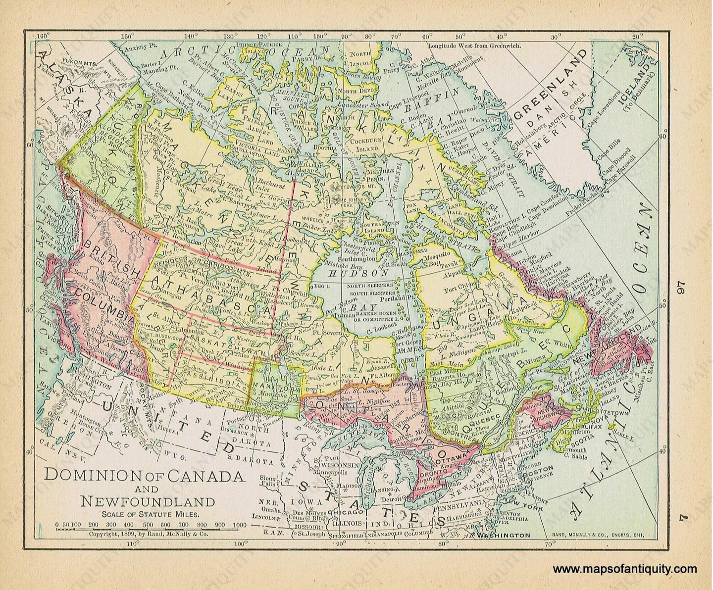 Genuine-Antique-Map-Dominion-of-Canada-and-Newfoundland-1900-Rand-McNally-Maps-Of-Antiquity