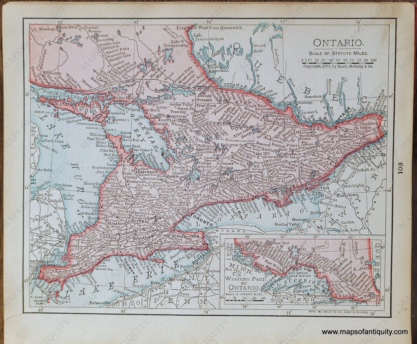 Genuine-Antique-Map-Ontario-1900-Rand-McNally-Maps-Of-Antiquity