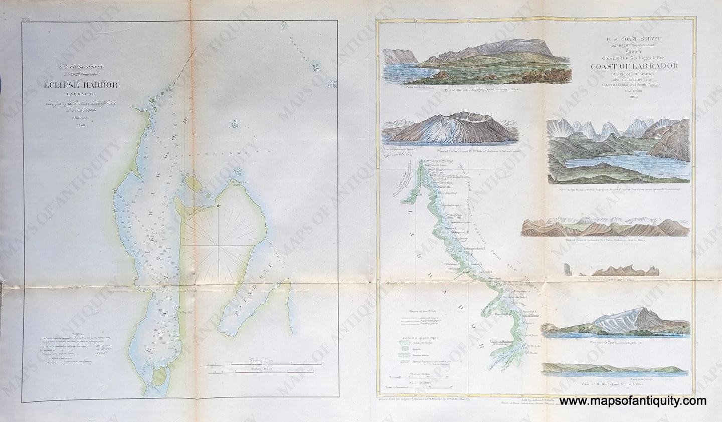 Genuine-Antique-Report-Chart-Sketch-Showing-the-Geology-of-the-Coast-of-Labrador-Eclipse-Harbor-1860-US-Coast-Survey-Maps-Of-Antiquity