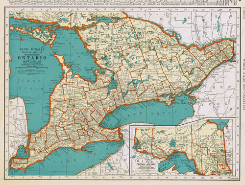 Genuine-Antique-Map-Popular-Map-of-Ontario--1940-Rand-McNally-Maps-Of-Antiquity