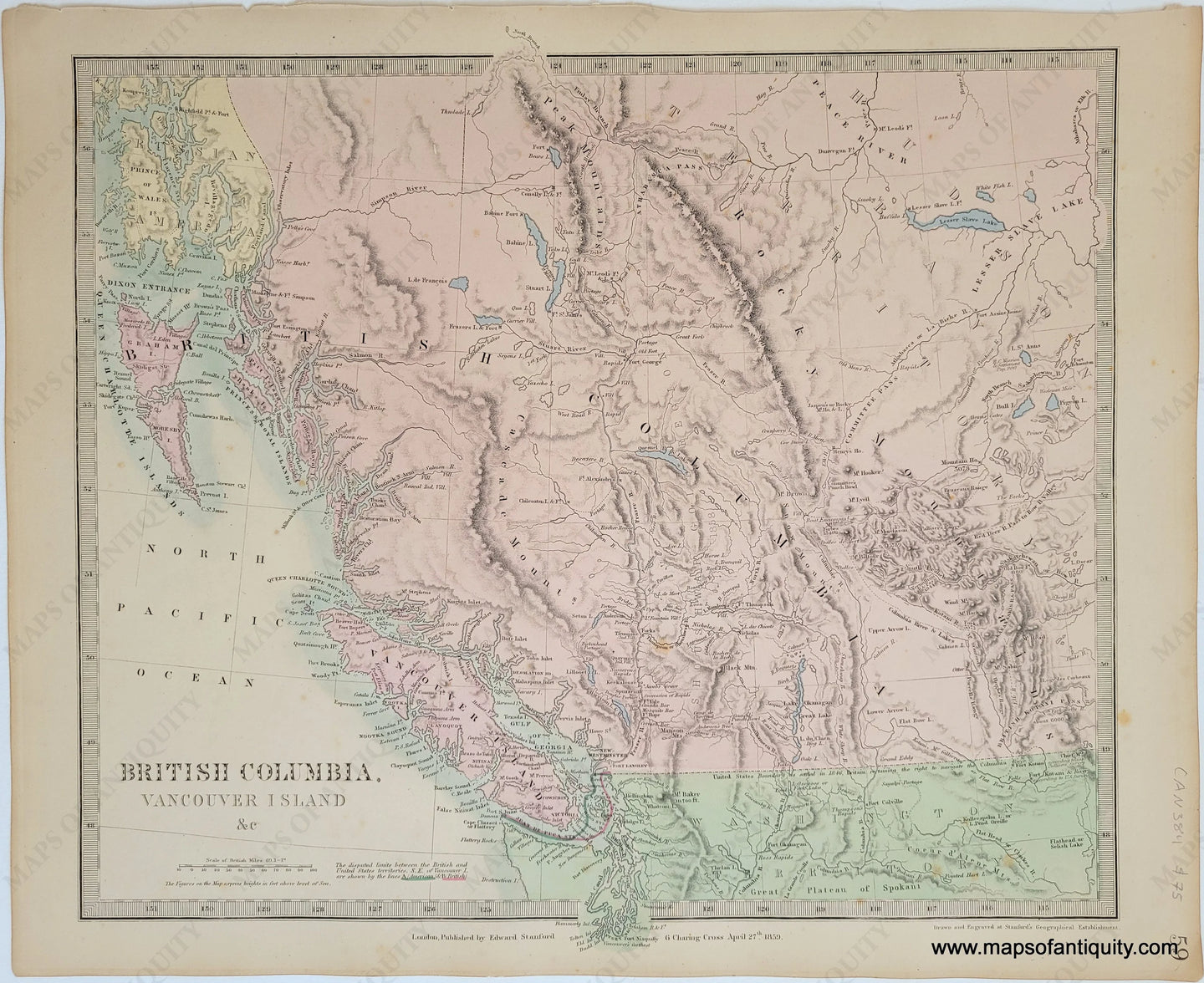 Genuine-Antique-Map-British-Columbia-Vancouver-Island-&c--Canada-West--1860-SDUK-Society-for-the-Diffusion-of-Useful-Knowledge-Maps-Of-Antiquity-1800s-19th-century