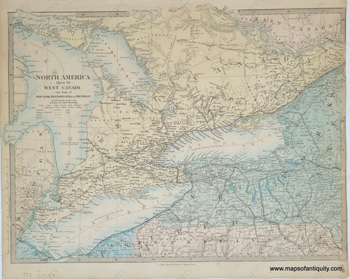 Genuine-Antique-Map-North-America-Sheet-III-West-Canada-with-Part-of-New-York-Pennsylvania-and-Michigan-Canada-Middle--1860-SDUK-Society-for-the-Diffusion-of-Useful-Knowledge-Maps-Of-Antiquity-1800s-19th-century