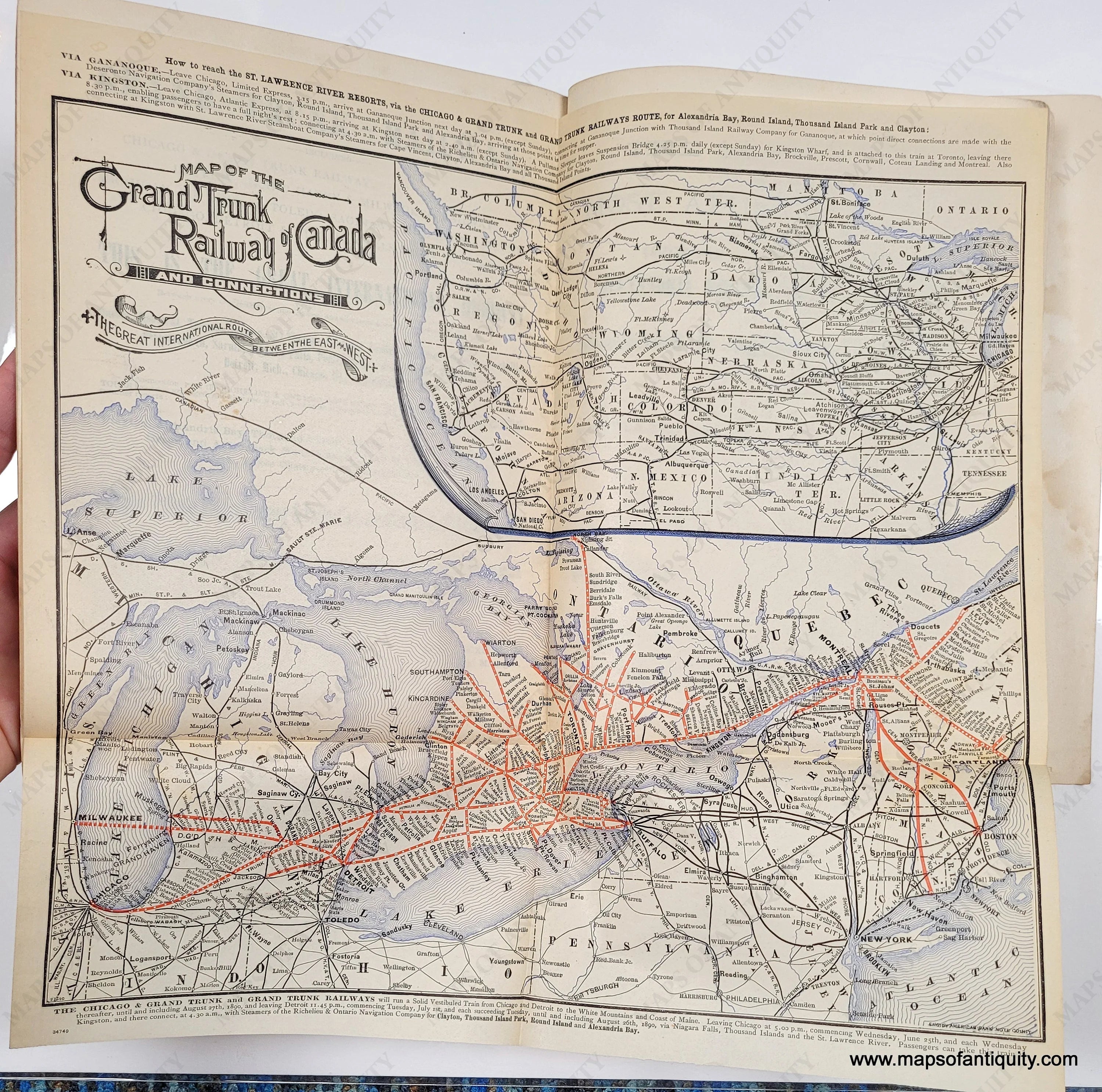1890 Genuine Antique Map Map of the Grand Trunk Railway of Canada and ...