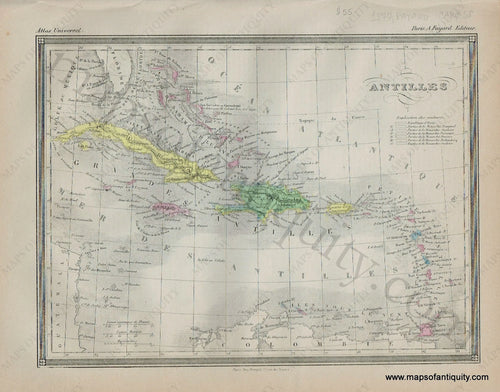 Antique-Map-Antilles-Caribbean-Isles-Islands-Cuba-Haiti-Bahamas-Puerto-Rico-Jamaica-Fayard-Atlas-Universel-French-1877-1870s-1800s-Mid-Late-19th-Century-Maps-of-Antiquity