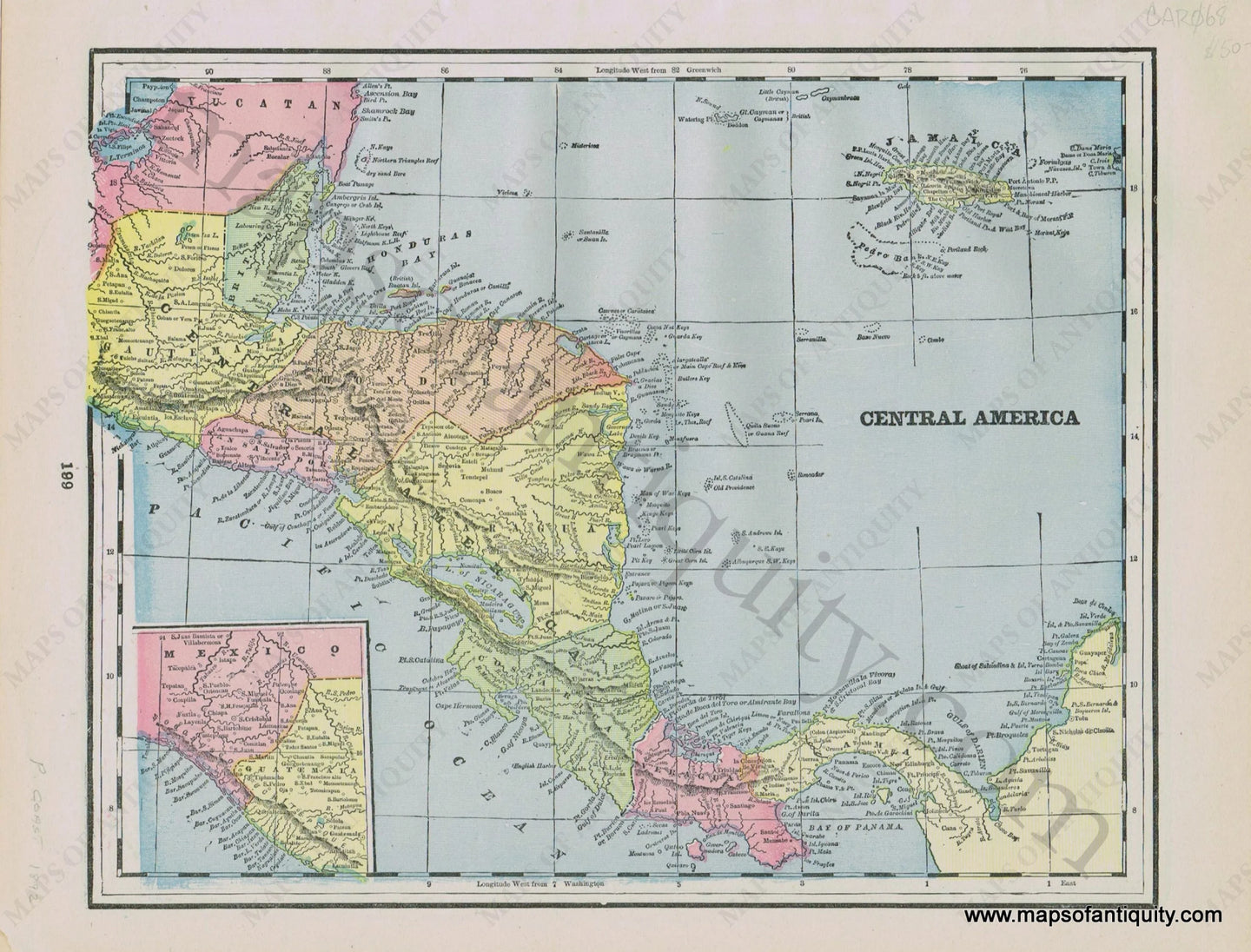 Antique-Printed-Color-Map-Central-America-verso:-Cuba-and-the-Bahama-Islands-Caribbean-&-Latin-America-Central-America-Caribbean--1892-Home-Library-&-Supply-Association-Maps-Of-Antiquity