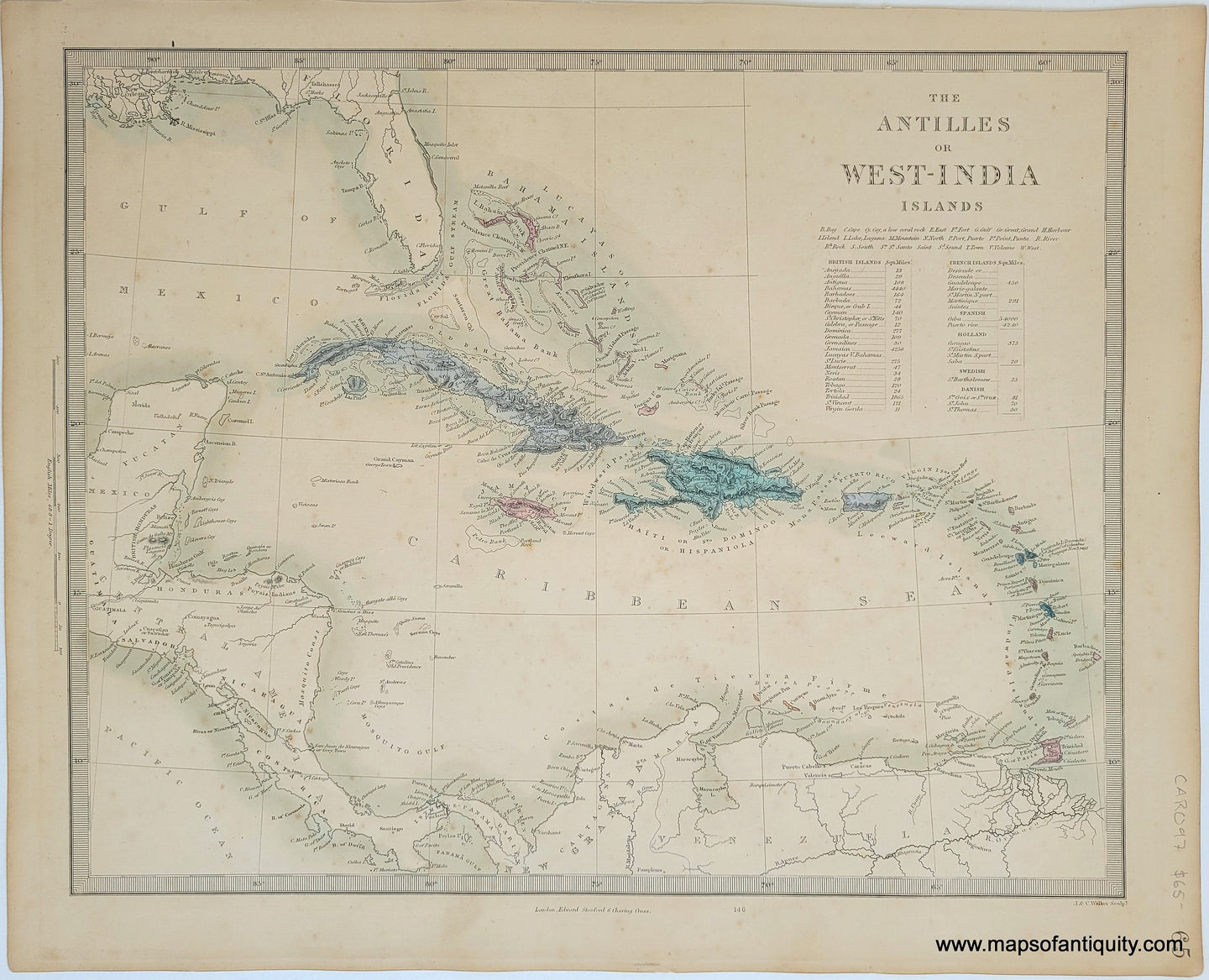 Genuine-Antique-Map-The-Antilles-or-West-India-Islands-Caribbean--1860-SDUK-Society-for-the-Diffusion-of-Useful-Knowledge-Maps-Of-Antiquity-1800s-19th-century