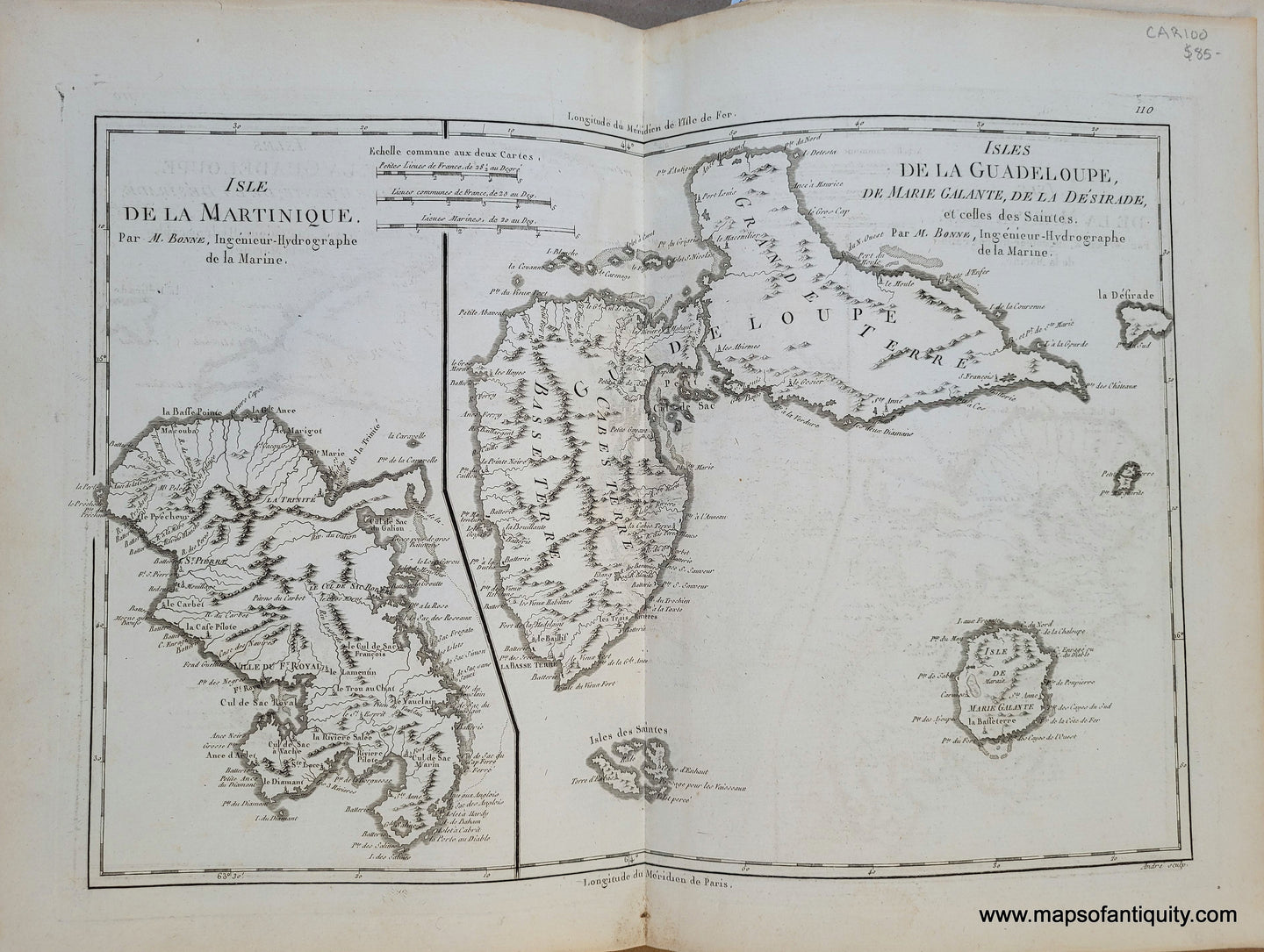 Genuine-Antique-Map-Martinique-and-Guadeloupe---Isle-de-la-Martinique-Isles-de-la-Guadeloupe-de-Marie-Galante-de-la-Desirade-et-celles-des-Saintes-1788-Bonne-Desmarest-Maps-Of-Antiquity
