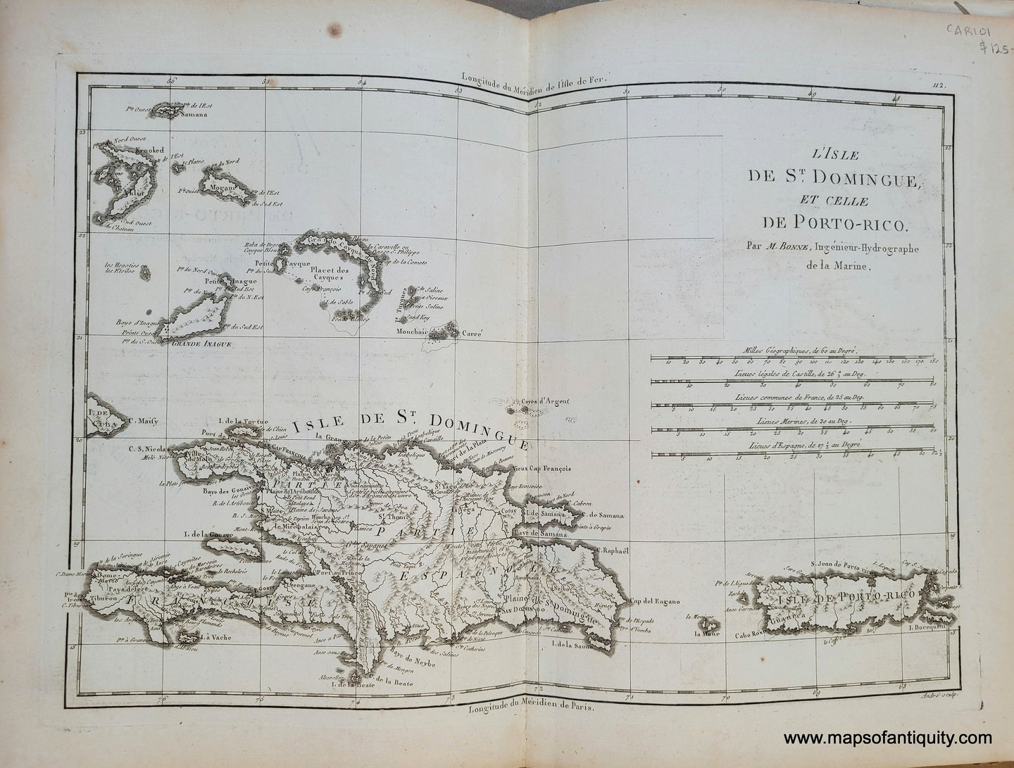 Genuine-Antique-Map-Hispaniola-and-Puerto-Rico---LIsle-de-St-Domingue-et-celle-de-Porto-Rico-1788-Bonne-Desmarest-Maps-Of-Antiquity