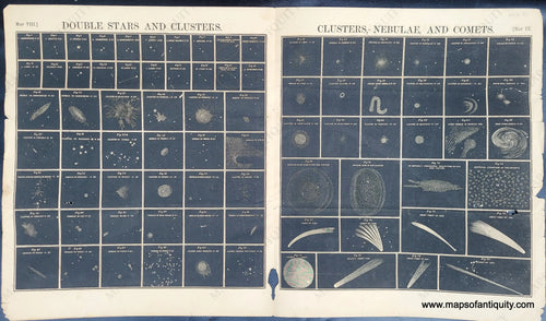 Black-and-White-Antique-Illustration-Double-Stars-and-Clusters-Clusters-Nebulae-and-Comets--Celestial--1856-Burritt-Maps-Of-Antiquity