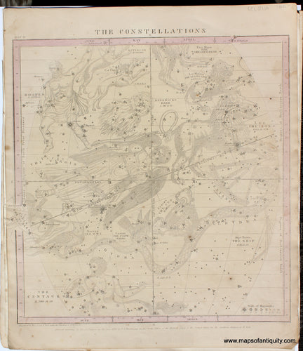 Hand-Colored-Antique-Celestial-Map-Constellations-April-May.-June.-Celestial--1856-Burritt-Maps-Of-Antiquity
