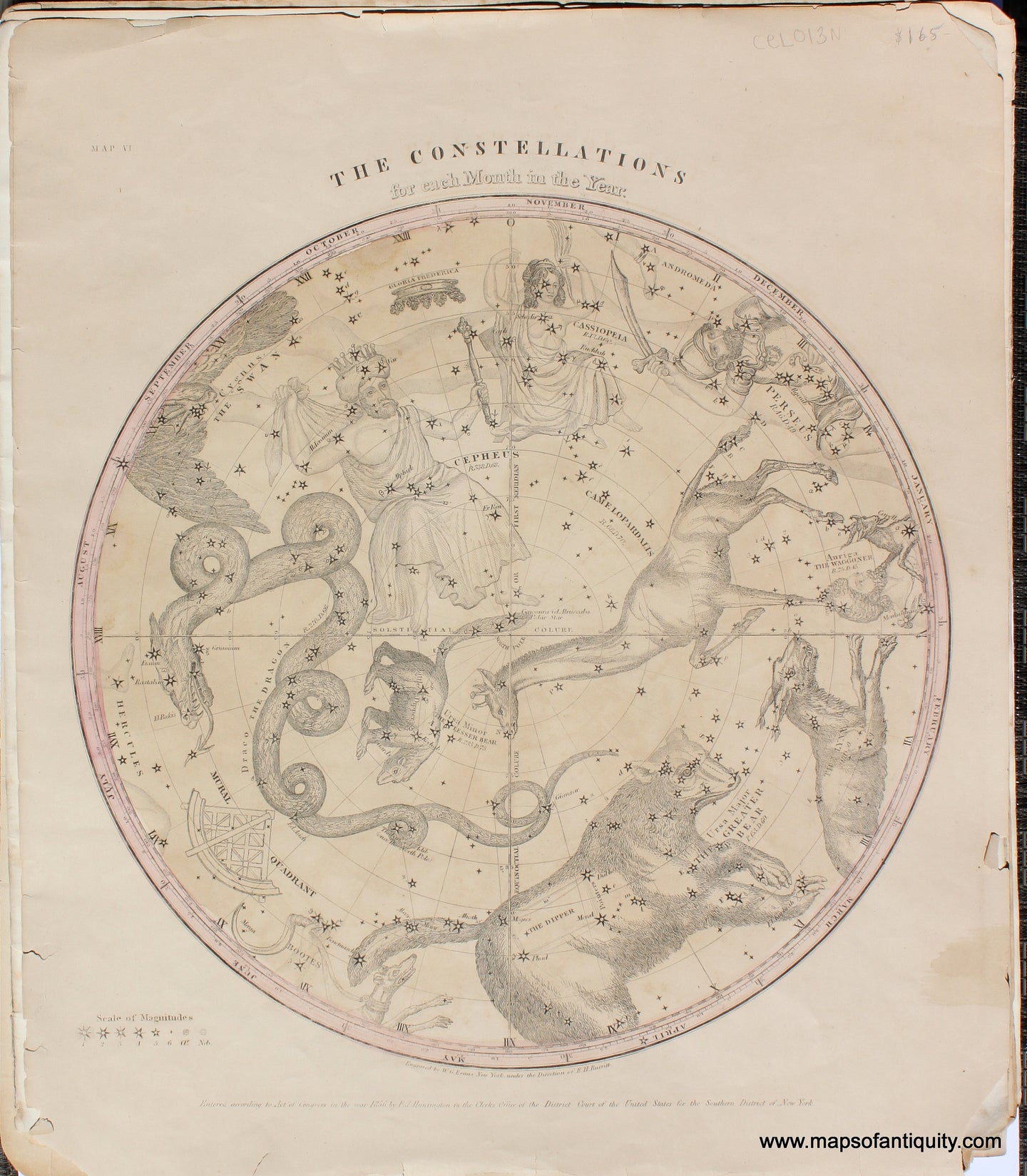 Genuine-Antique-Northern-Circumpolar-Map-Burritt-Celestial-1856-Stars-Constellations