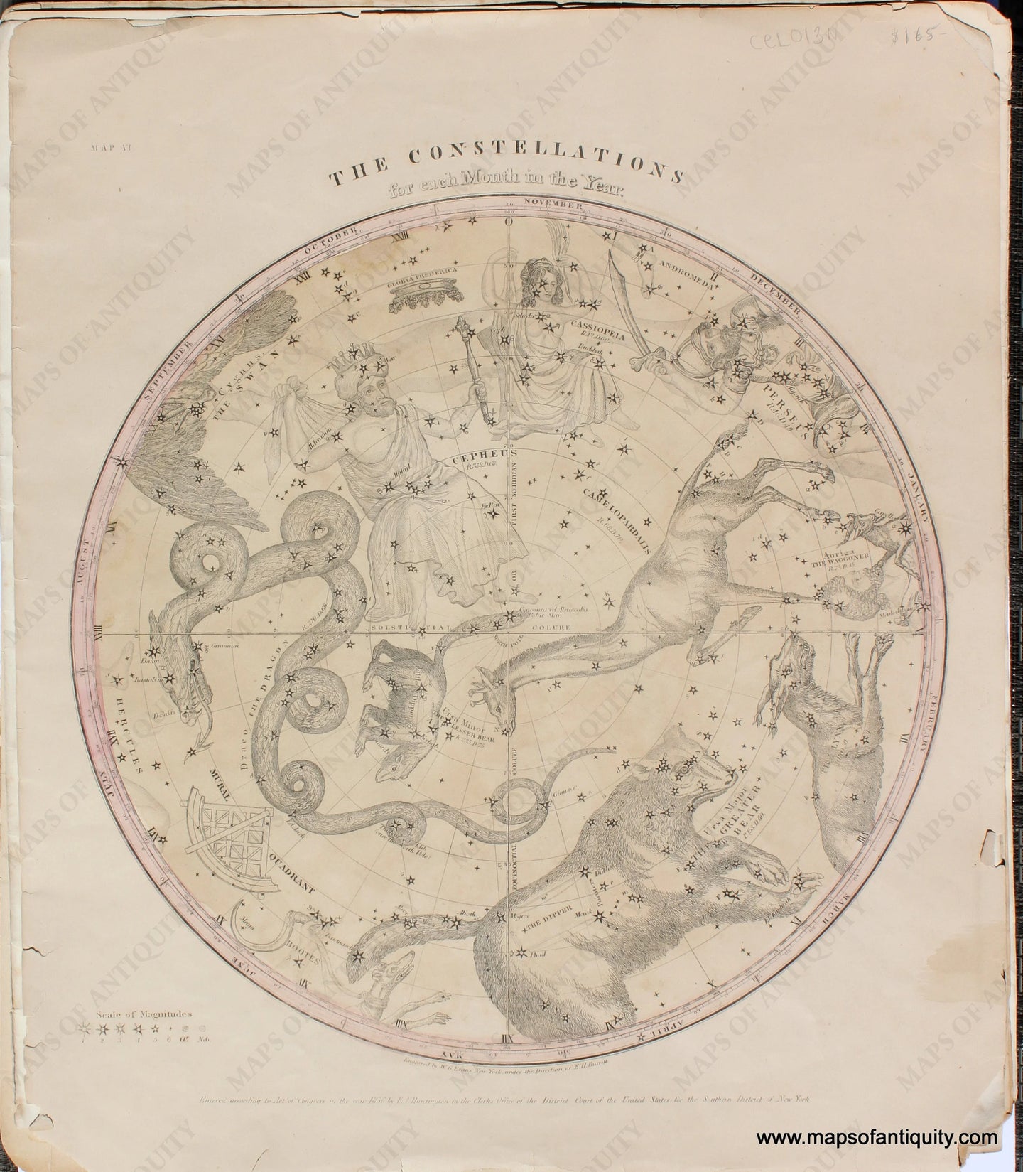 Genuine-Antique-Northern-Circumpolar-Map-Burritt-Celestial-1856-Stars-Constellations