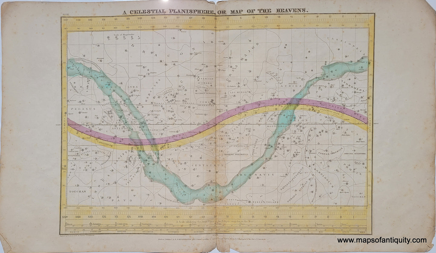 Hand-Colored-Antique-Celestial-Star-milky-way-Constellation-Map-A-Celestial-Planisphere-or-Map-of-the-Heavens.-Celestial--1835-Burritt-Maps-Of-Antiquity