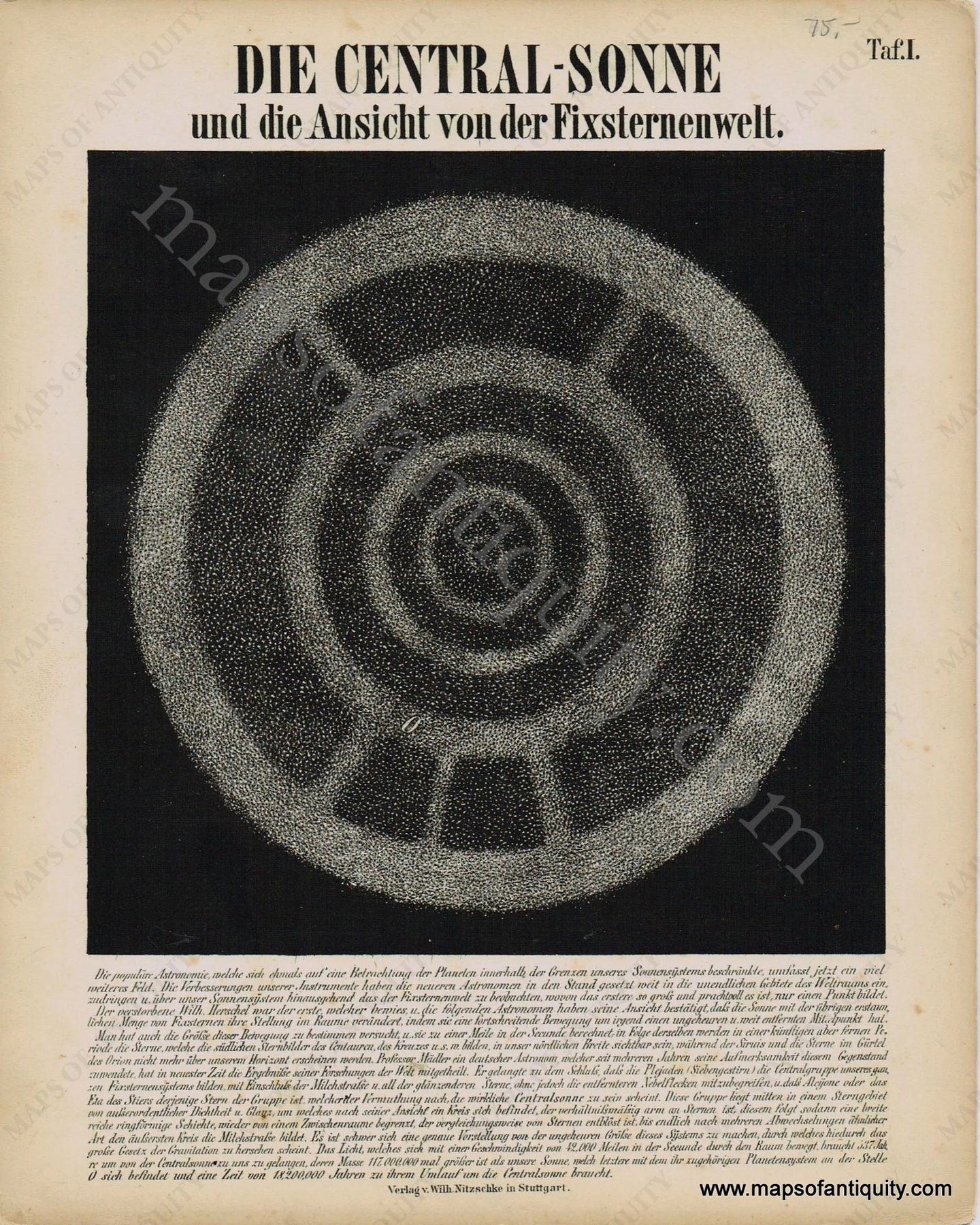 Antique-Map-Die-Central-Sonne-und-die-Ansicht-von-der-Fixsternenwelt.