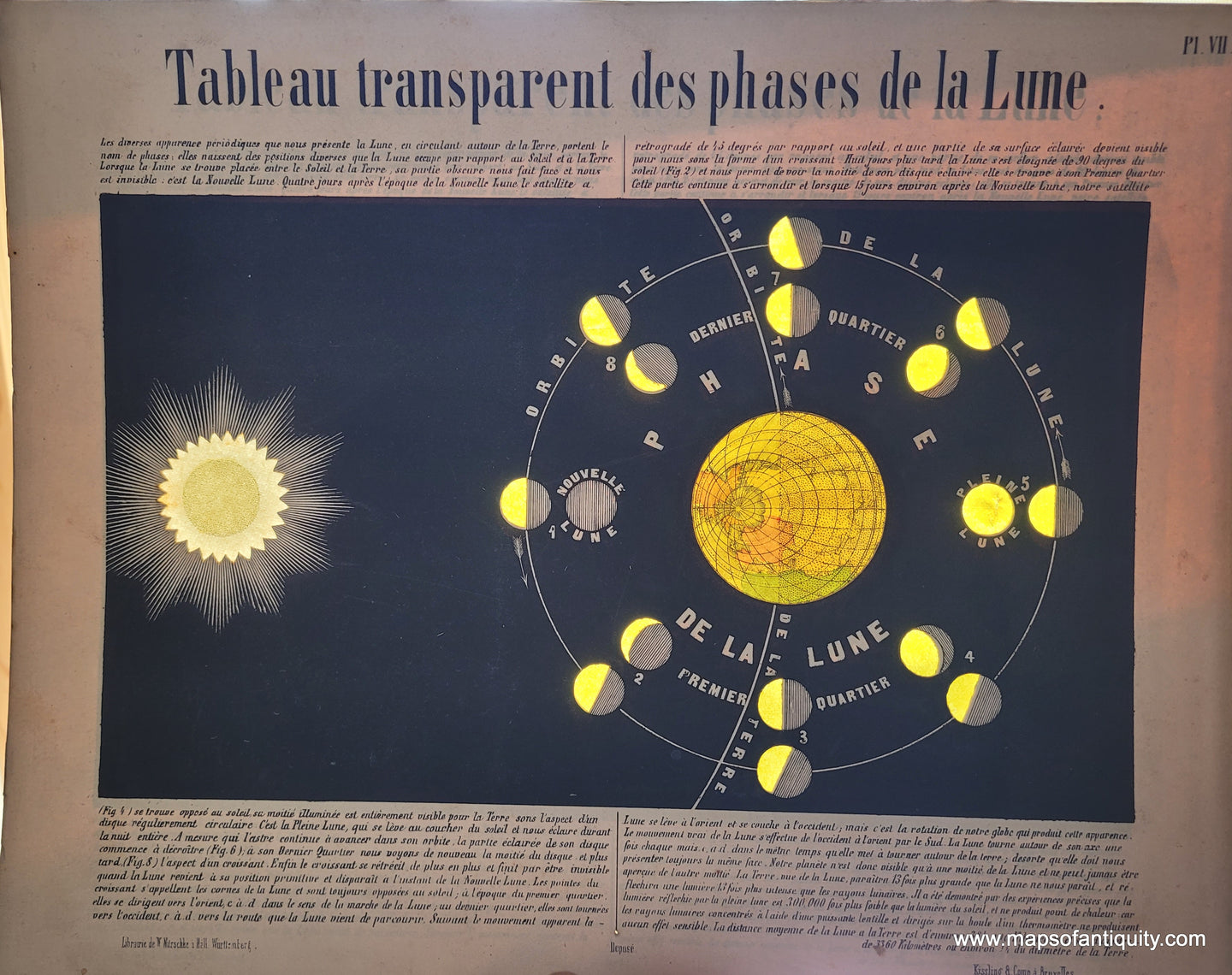 1862 - Tableau transparent des phases de la Lune.  - Antique Print