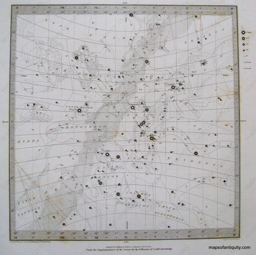 Antique-Engraving-Celestial-Map-No.-2-featuring-Cancer-Gemini-and-Taurus**********-Celestial--1832-SDUK/-Society-for-the-Diffusion-of-Useful-Knowledge-Maps-Of-Antiquity