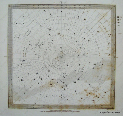 Antique-Engraving-Celestial-Map-No.-6-featuring-Centaurus-Lupus-Hydrus-Circumjacent-the-South-Pole**********-Celestial--1832-SDUK/-Society-for-the-Diffusion-of-Useful-Knowledge-Maps-Of-Antiquity