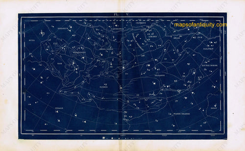 Antique-Printed-Color-Celestial-Map-Plate-V-with-Pegasus-Constellations-**********-Celestial--1846-Butler-Maps-Of-Antiquity