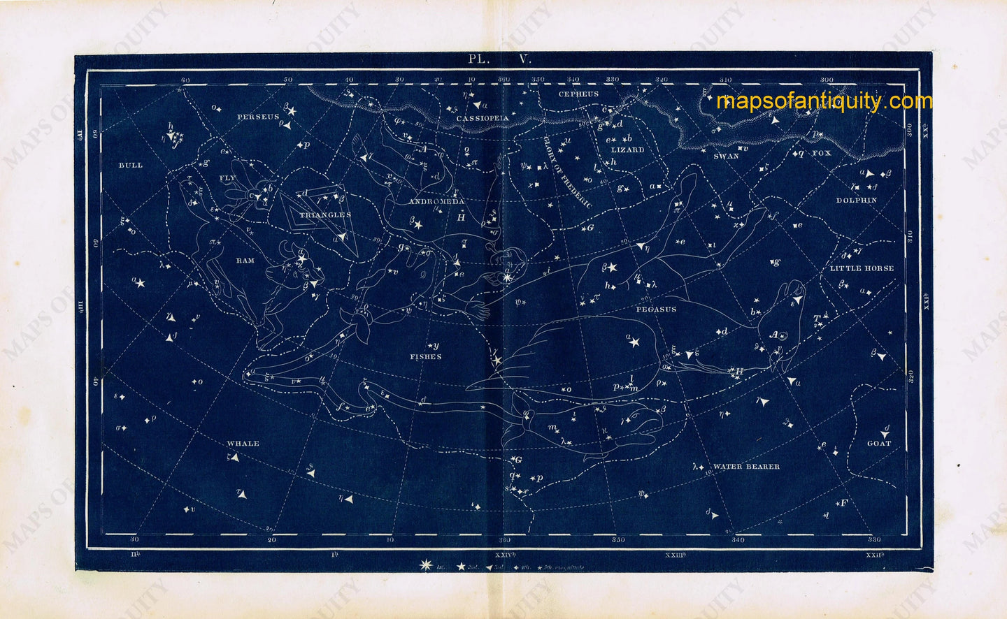 Antique-Printed-Color-Celestial-Map-Plate-V-with-Pegasus-Constellations-**********-Celestial--1846-Butler-Maps-Of-Antiquity