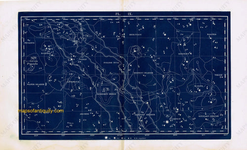 Antique-Printed-Color-Celestial-Map-Plate-IX-with-the-Scales-and-Antinous-Constellations-**********-Celestial--1846-Butler-Maps-Of-Antiquity