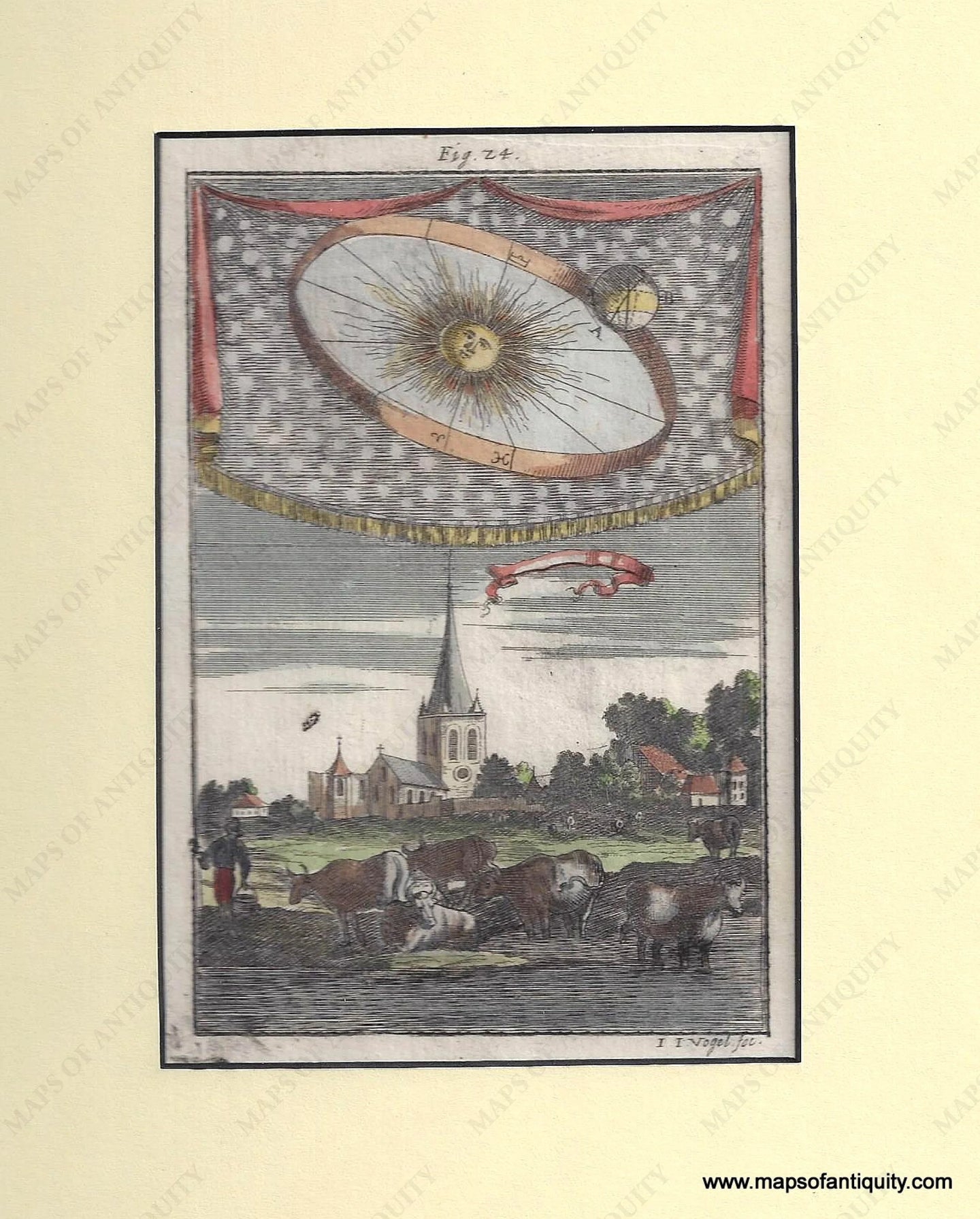 Antique-Hand-Colored-Celestial-Map-Zodiac-Phases-with-Rural-Scene-Celestial--1719-Mallet-Maps-Of-Antiquity