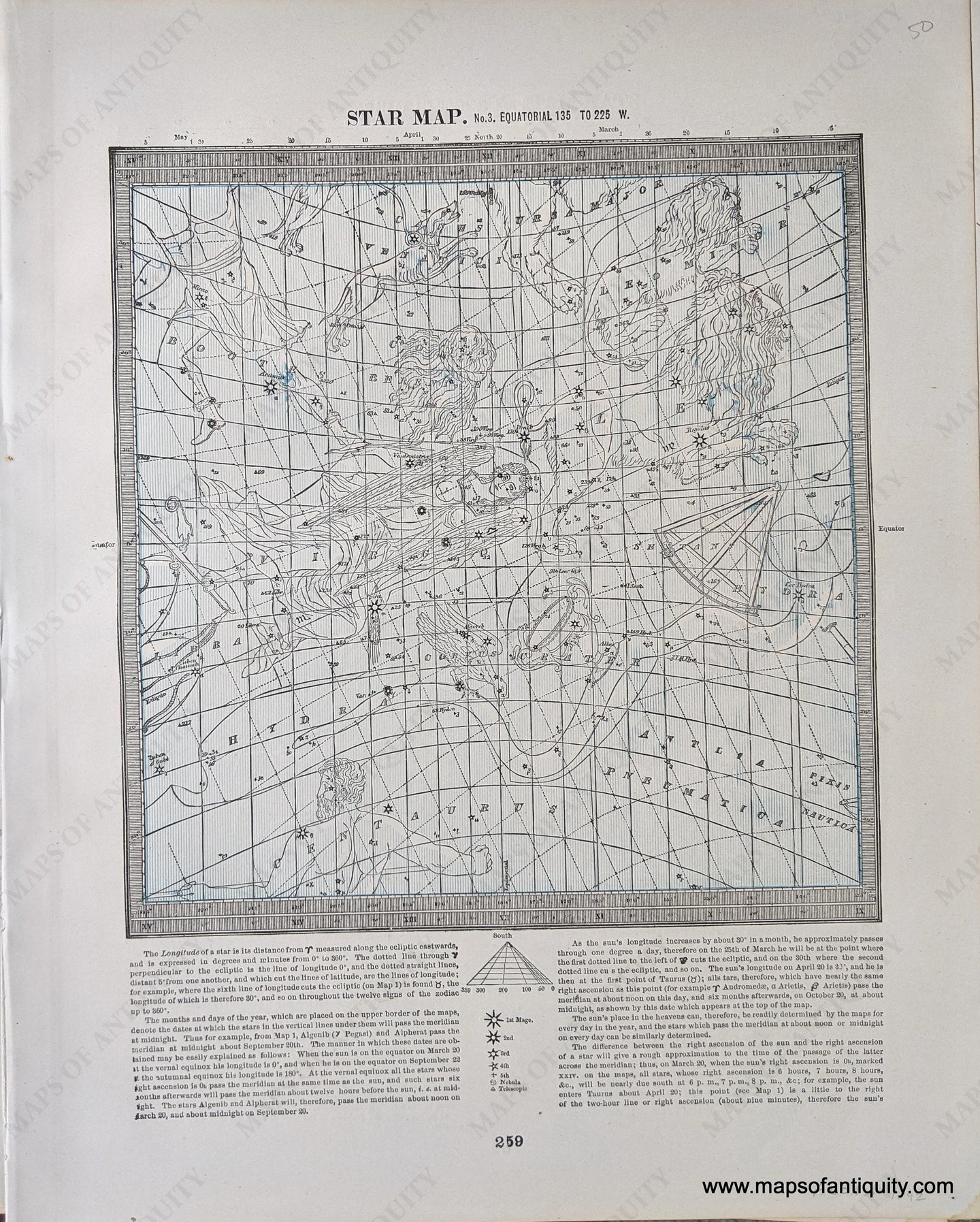 Genuine-Antique-Printed-Color-Comparative-Chart-Star-Map-No.-3;-verso:-Star-Map-No.-4-Celestial--1892-Home-Library-&-Supply-Association-Maps-Of-Antiquity-1800s-19th-century