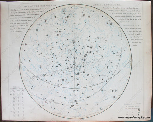 Genuine-Antique-Map-Map-of-the-Heavens-in-April-May-&-June-Celestial--1850-Petermann-/-Orr-/-Dower-Maps-Of-Antiquity-1800s-19th-century