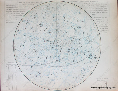 Genuine-Antique-Map-Map-of-the-Heavens-in-January-February-&-March-Celestial--1850-Petermann-/-Orr-/-Dower-Maps-Of-Antiquity-1800s-19th-century