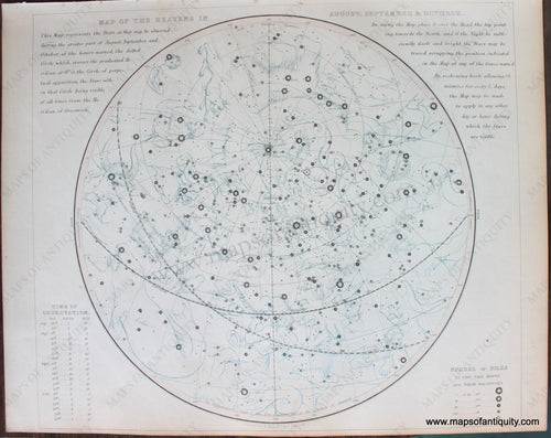 Genuine-Antique-Map-Map-of-the-Heavens-in-August-September-&-October-Celestial--1850-Petermann-/-Orr-/-Dower-Maps-Of-Antiquity-1800s-19th-century