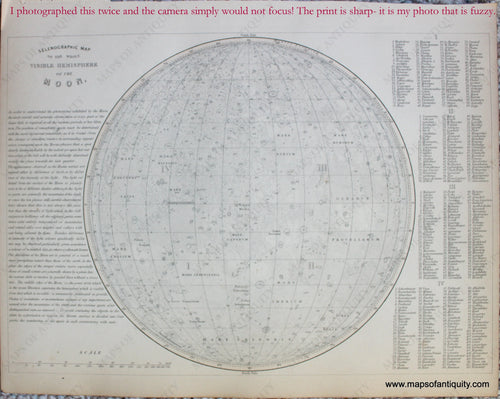 Genuine-Antique-Map-Selenographic-Map-of-the-Whole-Visible-Hemisphere-of-the-Moon-Celestial--1850-Petermann-/-Orr-/-Dower-Maps-Of-Antiquity-1800s-19th-century