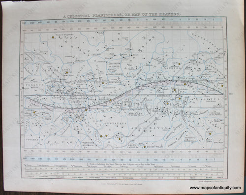 Genuine-Antique-Map-A-Celestial-Planisphere-or-Map-of-the-Heavens.--Celestial--1850-Petermann-/-Orr-/-Dower-Maps-Of-Antiquity-1800s-19th-century