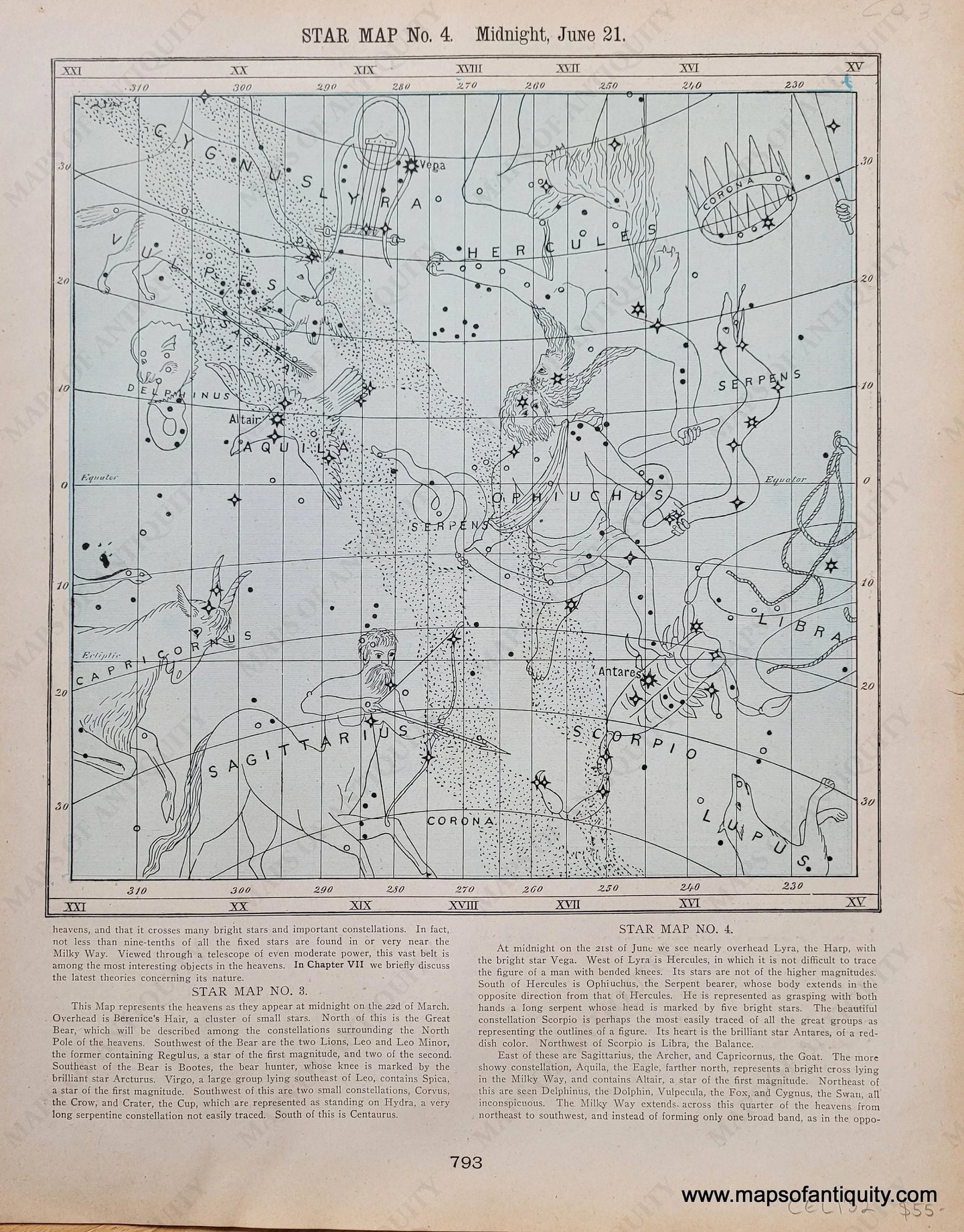 Genuine-Antique-Map-Star-Map-No-5-North-Polar-Verso-Star-Map-No-4-Midnight-June-21-1903-Cram-Maps-Of-Antiquity