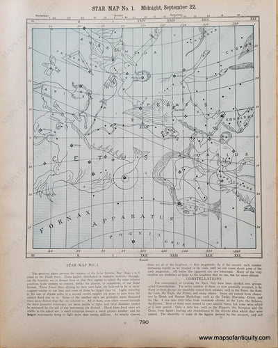 Genuine-Antique-Map-Star-Map-No-1-Midnight-September-22-Verso-Selenographic-Map-of-the-Whole-Visible-Hemisphere-of-the-Moon-1903-Cram-Maps-Of-Antiquity