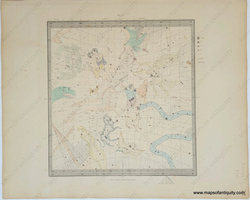 Genuine-Antique-Engraving-Celestial-Map-No-2-featuring-Cancer-Gemini-and-Taurus-Celestial--1860-SDUK--Society-for-the-Diffusion-of-Useful-Knowledge-Maps-Of-Antiquity-1800s-19th-century
