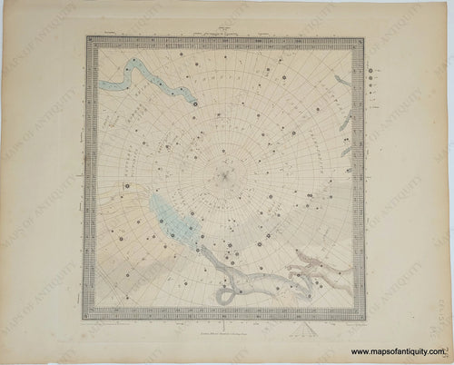 Genuine-Antique-Engraving-Celestial-Map-No-6-featuring-Centaurus-Lupus-Hydrus-Circumjacent-the-South-Pole-Celestial--1860-SDUK--Society-for-the-Diffusion-of-Useful-Knowledge-Maps-Of-Antiquity-1800s-19th-century