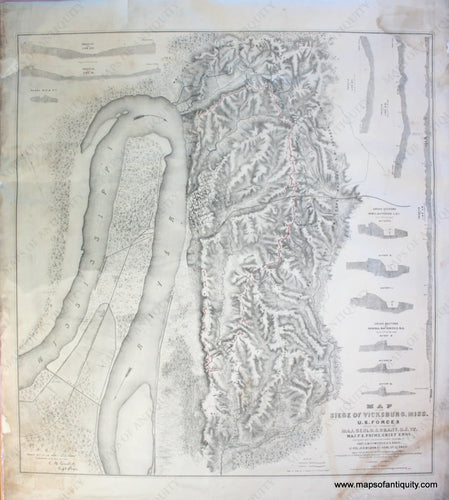 Antique-Map-Civil-War-Siege-Vicksburg-Mississippi-Bien-US-War-Department-1867-1860s-1800s